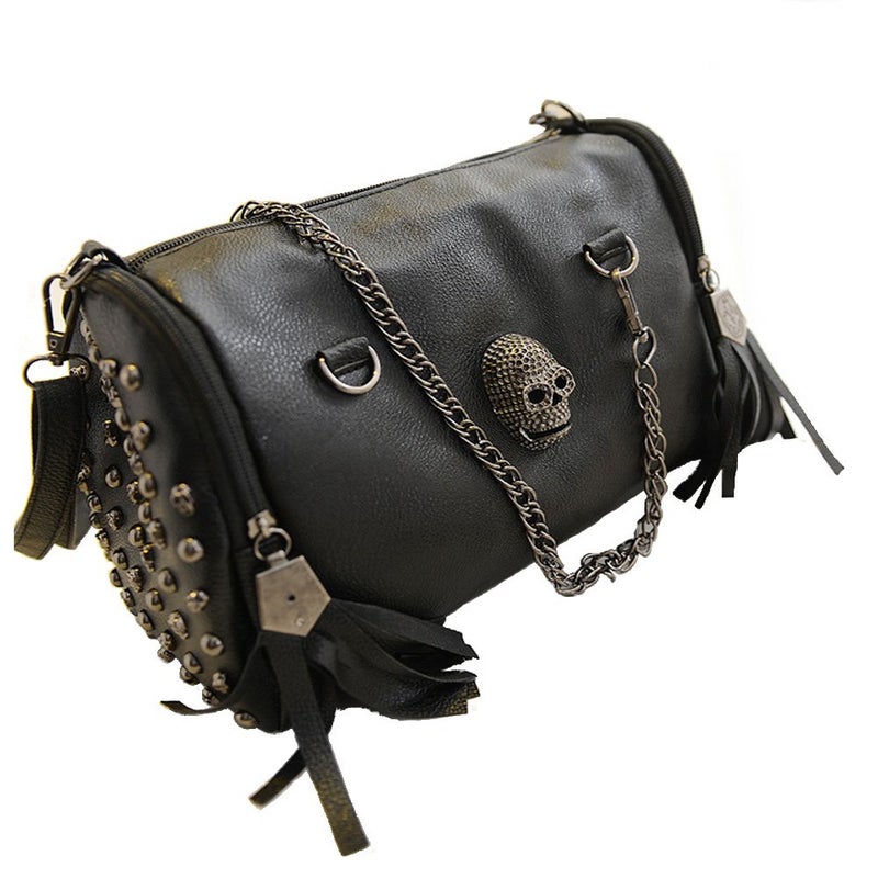 FiveloveTwo Personality Skull Women Top Handle Shoulder Bag Satchel Tote Purse Fashion Vintage Middle Bag Blackâ€¦ - Image 1